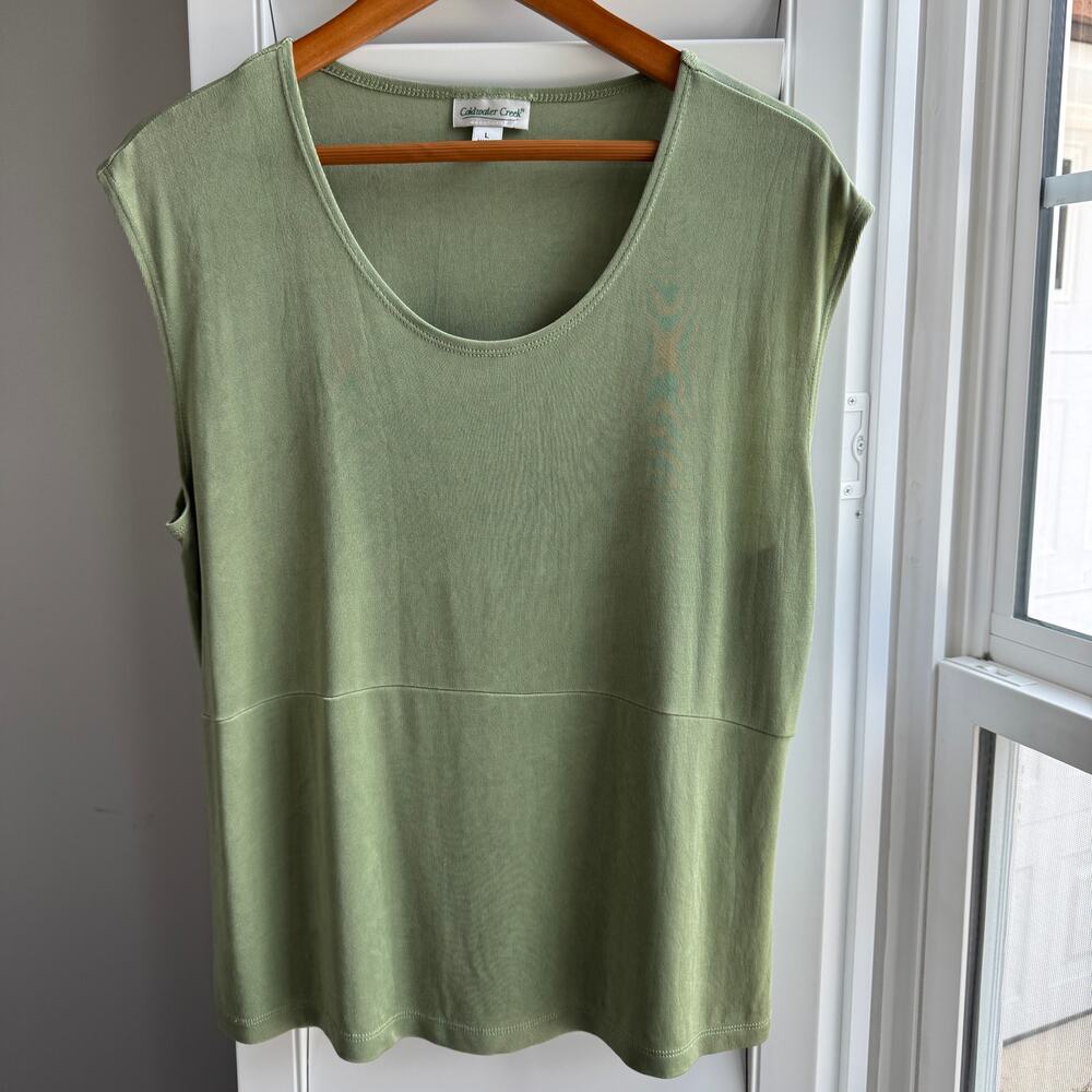 COLDWATER CREEK Sage Green Sleeveless Tank Top Seam Detail Minimalists Large